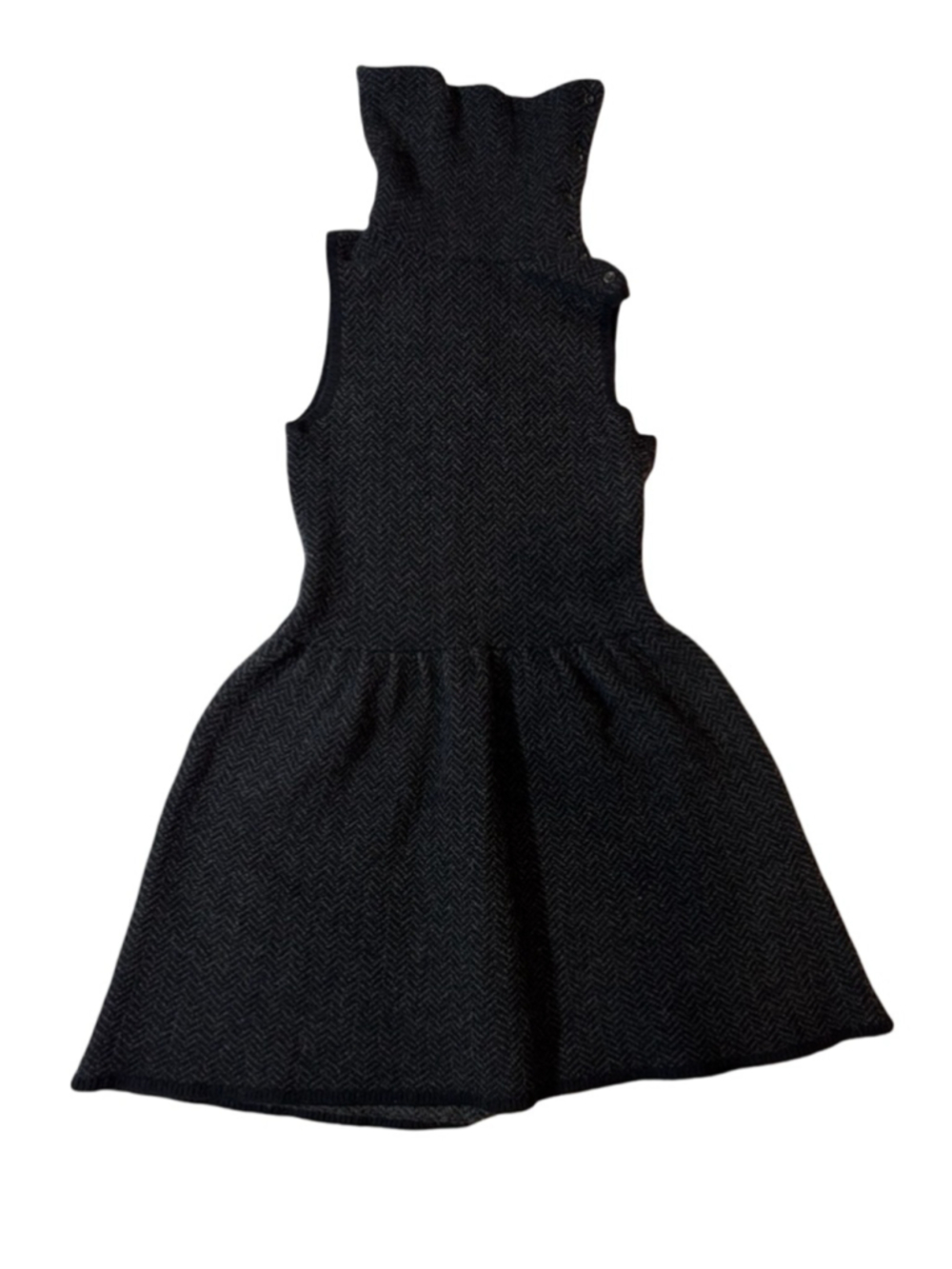 Ralph Lauren Rugby 100% Wool Herringbone Sweater Dress Black Button Shoulder M